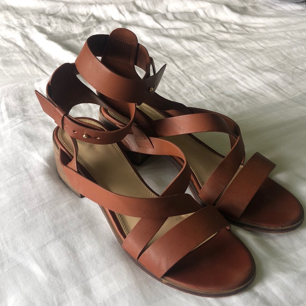 Chunky Strappy small brown leather heels